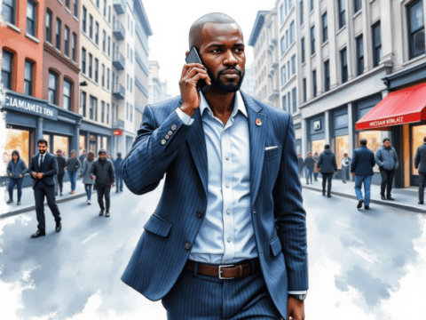 businessman street phone call