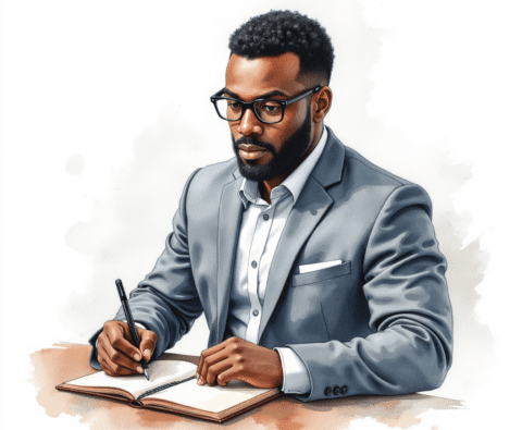 businessman writing notes