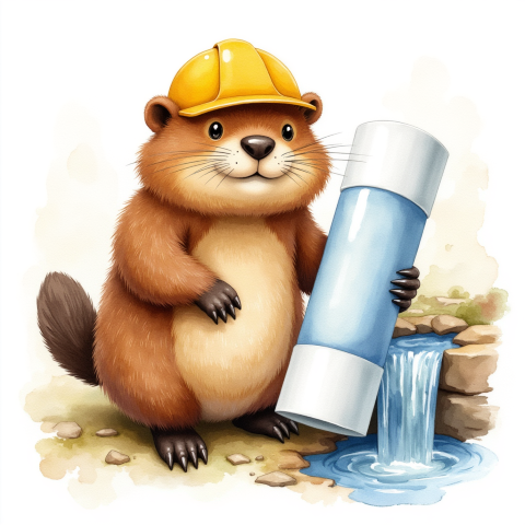 cartoon beaver construction water pipe