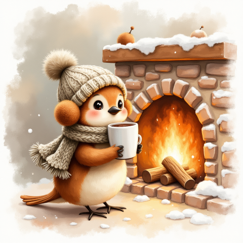 cozy bird winter fireplace