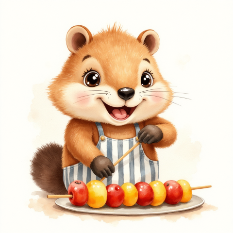 cute animal cooking skewers