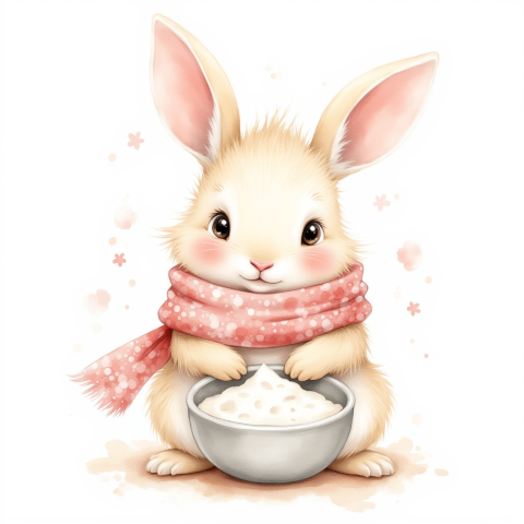 cute bunny with bowl