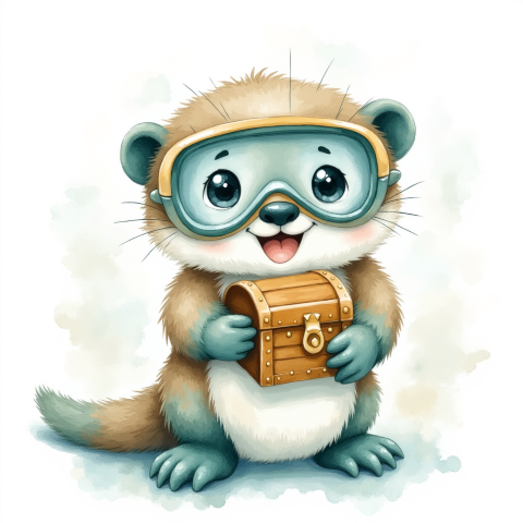 cute otter with treasure chest