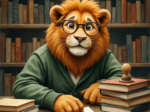 lion studying in library
