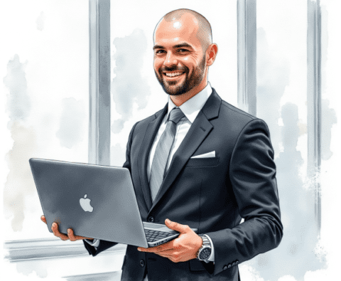 business professional laptop smiling