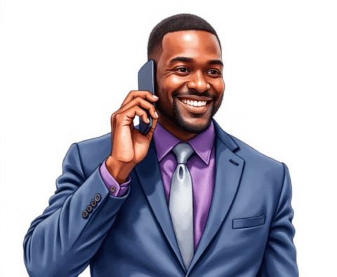 businessman on phone smiling