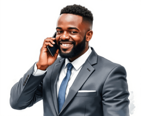 businessman smiling phone call