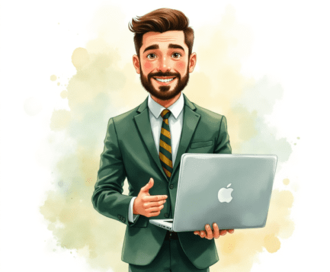 businessman with laptop smiling