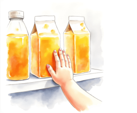 juice bottles hand reaching