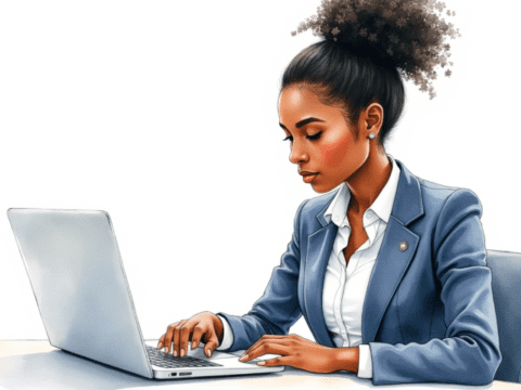 Free clipart illustration of a black female data analyst using computer (10)