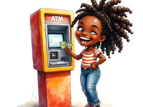 Free clipart illustration of a black female getting money from an ATM machine (4)