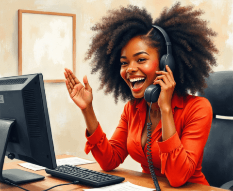 Free clipart illustration of female marketer using computer (4)