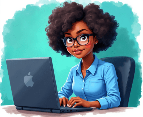 Free clipart illustration of female marketer using computer (5)