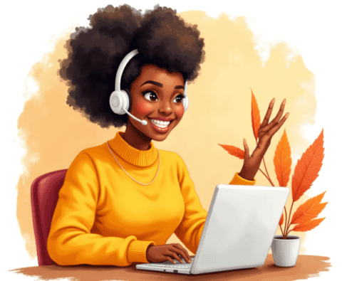 Free clipart illustration of female marketer using computer (6)