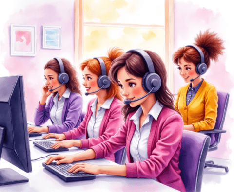 Free clipart illustration of friendly receptionist on phone call (2)