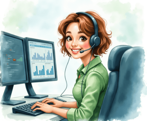 Free clipart illustration of friendly receptionist on phone call (3)