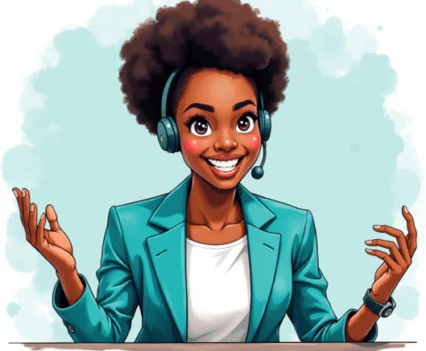 Free clipart illustration of friendly receptionist on phone call (4)