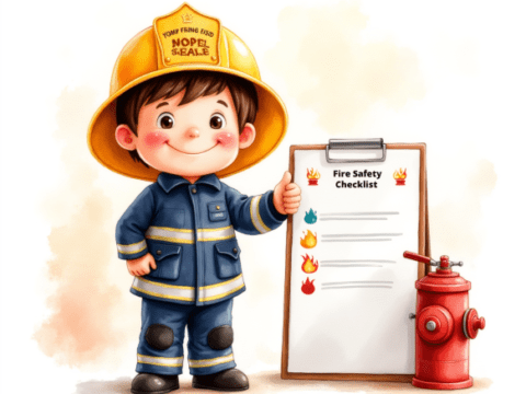 free clipart illustration of a friendly fireman with fire safety checklist (1)