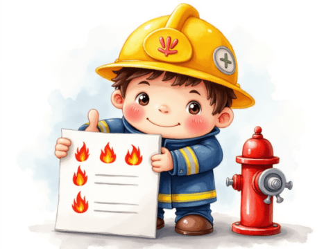 free clipart illustration of a friendly fireman with fire safety checklist (3)