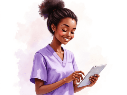 free clipart illustration of a nurse looking at medical report on her tablet (8)