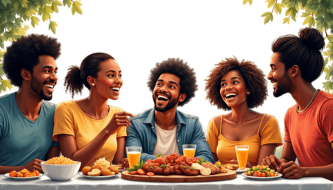 free clipart illustration of black people at birthday party (1)
