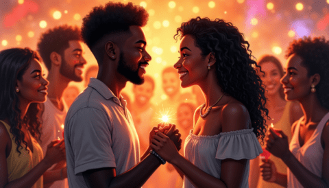 free clipart illustration of black people at birthday party (2)