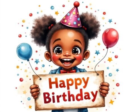 free clipart illustration of black person holding happy birthday sign (1)