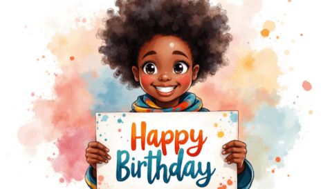 free clipart illustration of black person holding happy birthday sign (11)