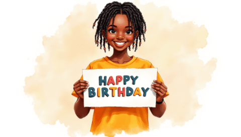 free clipart illustration of black person holding happy birthday sign (2)
