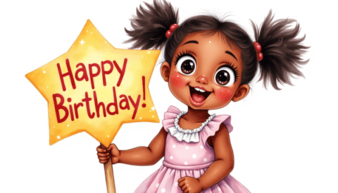 free clipart illustration of black person holding happy birthday sign (3)