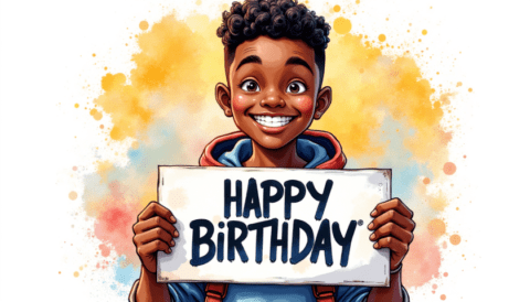 free clipart illustration of black person holding happy birthday sign (6)