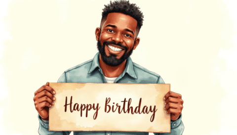 free clipart illustration of black person holding happy birthday sign (7)