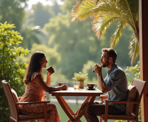 free clipart illustration of couple enjoying tea outdoors (5)
