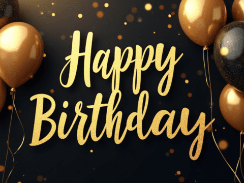 Free clipart illustration of a black and gold happy birthday banner design (1)
