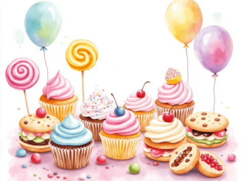 Free clipart illustration of birthday party with birthday cake (4)
