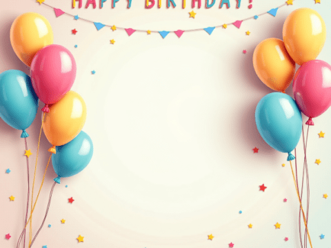 Free clipart illustration of blank happy birthday banner with balloon decor (1)