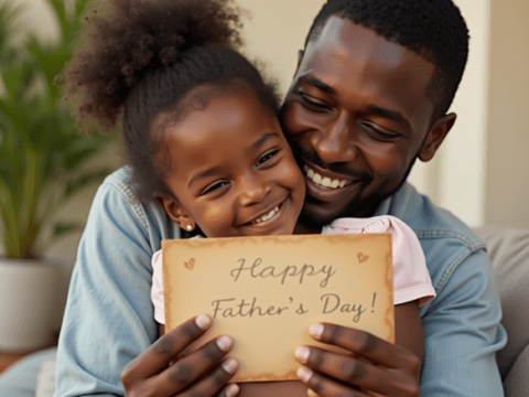 Free stock photo black father getting fathers day card from daughter (3)