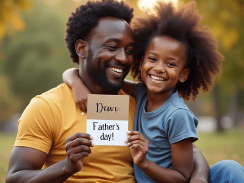 Free stock photo black father getting fathers day card from daughter (5)