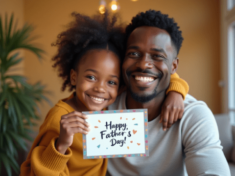 Free stock photo black father getting fathers day card from daughter (7)