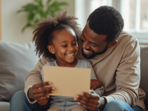 Free stock photo black father getting fathers day card from daughter (9)