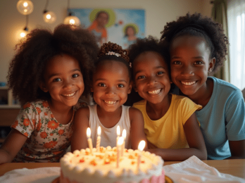 Free stock photo of a birthday party blowing out candle on cake (4)