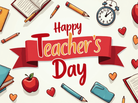 free clipart illustration of a happy teachers day red ribbon design template (5)