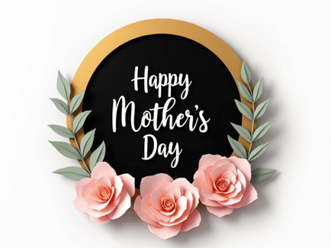 free clipart illustration of black and gold mothers day circle design with flowers (1)