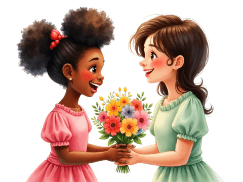 free clipart illustration of black child giving mom mothers day gift (1)