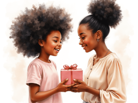 free clipart illustration of black child giving mom mothers day gift (3)