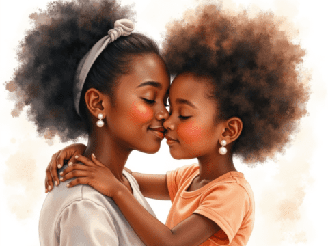 free clipart illustration of black mother and child embrace in love (2)