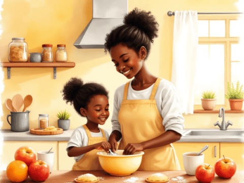 free clipart illustration of black mother cooking with child (5)