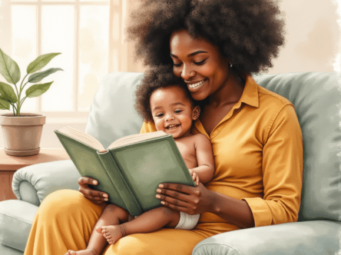 free clipart illustration of black mother reading to child (14)