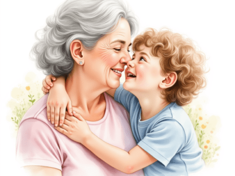 free clipart illustration of child bonding with grand mother (4)