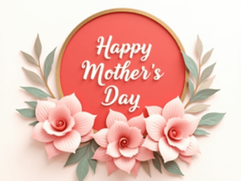 free clipart illustration of red circle mothers day design with flowers (2)
